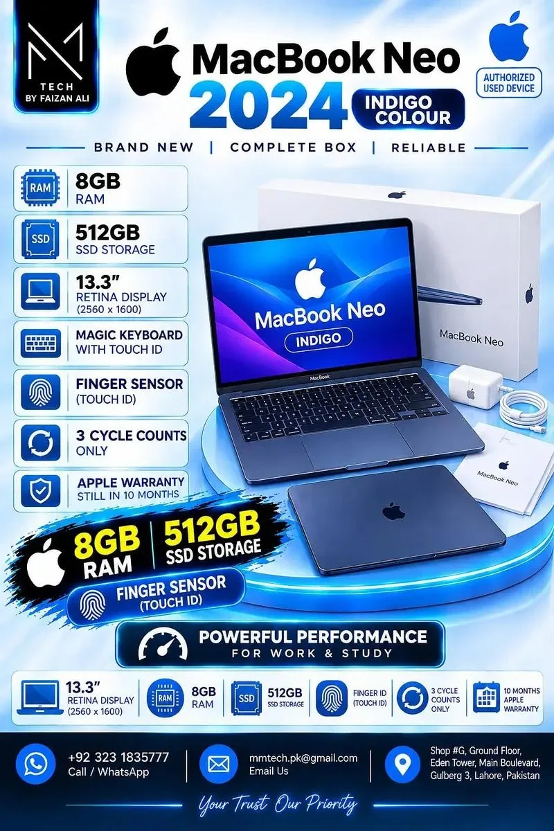 MacBook Neo Indigo 8/512 Complete Box Brand New Condition