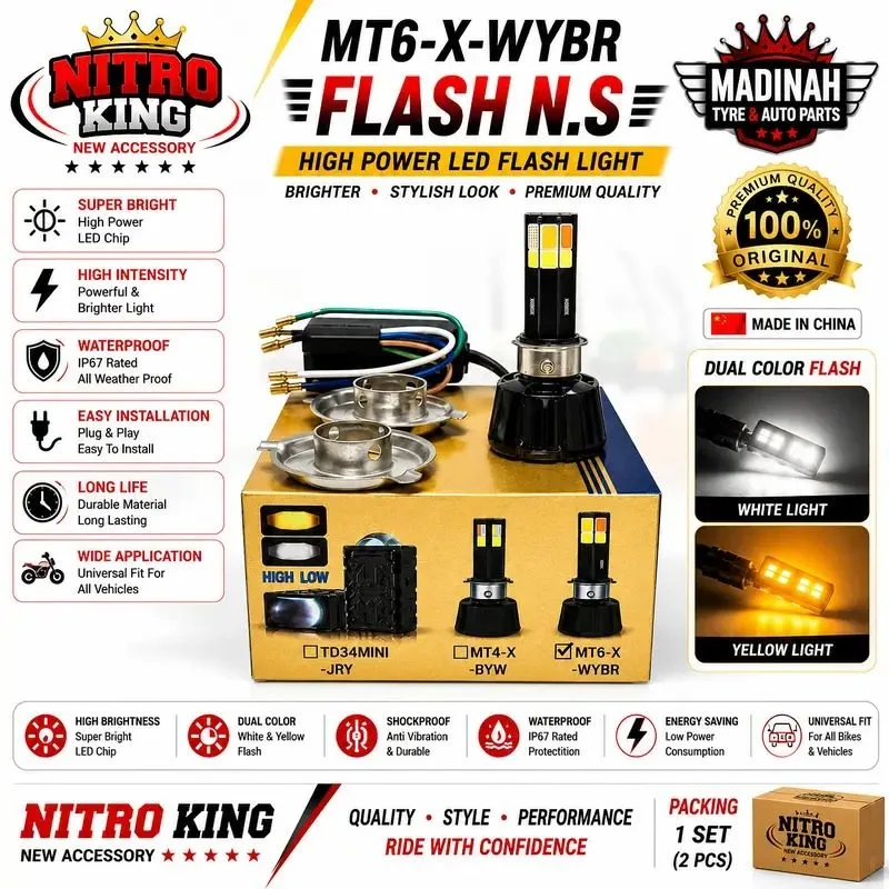 Nitro King MT6-X-WYBR Flash N. S LED Headlight | White & Yellow Dual