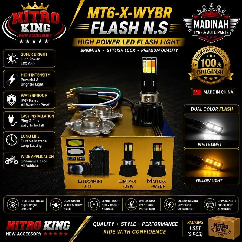 Nitro King MT6-X-WYBR Flash N. S LED Headlight | White & Yellow Dual — photo 2